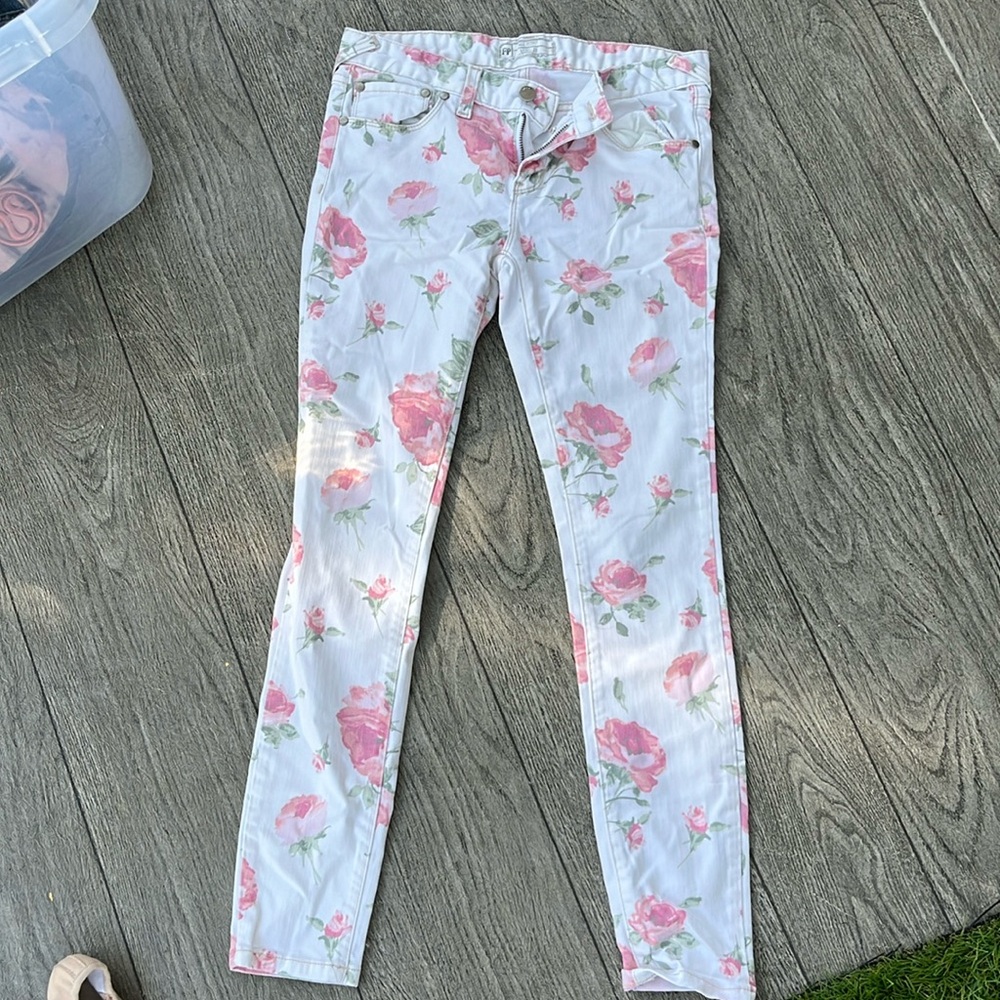 Free people white floral denim jeans size 27